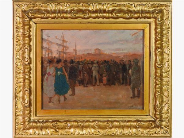 Cafiero Filippelli : Scorcio di porto con figure 1921  - Asta Arte moderna e contemporanea - Associazione Nazionale - Case d'Asta italiane