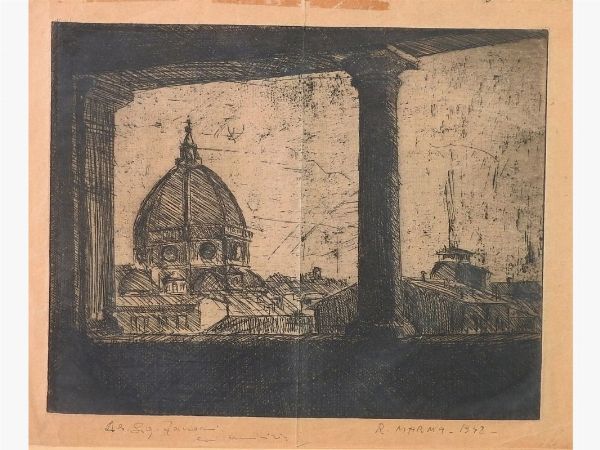 Rodolfo Marma : Veduta di Firenze 1948  - Asta Arte moderna e contemporanea - Associazione Nazionale - Case d'Asta italiane