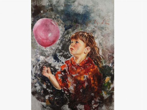 Ugo De Cesare : Ritratto di bambina con palloncino  - Asta Arte moderna e contemporanea - Associazione Nazionale - Case d'Asta italiane