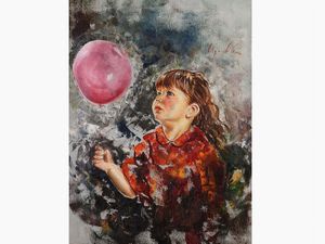 Ugo De Cesare - Ritratto di bambina con palloncino