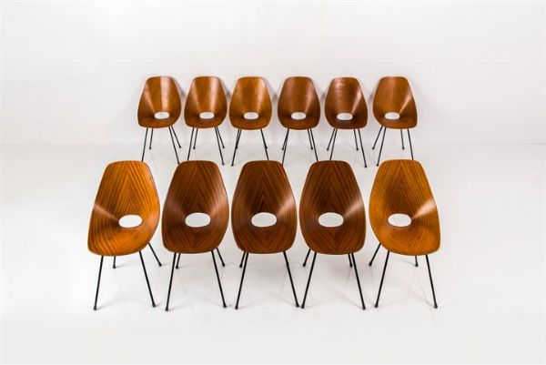 NOBILI VITTORIO : Undici sedie mod. Medea  - Asta Design - Associazione Nazionale - Case d'Asta italiane