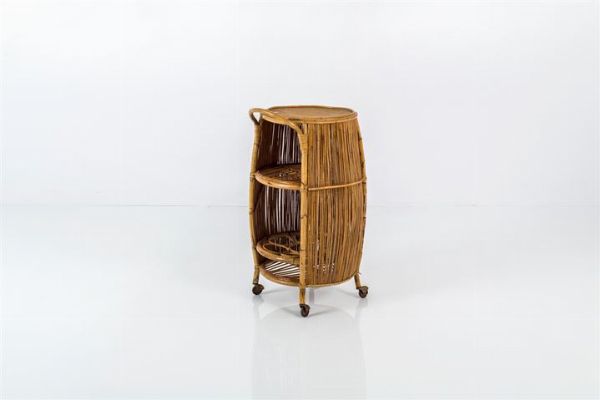 BONACINA : Carrello in bamboo e vimini. Anni '50 cm 92x51x45  - Asta Design - Associazione Nazionale - Case d'Asta italiane