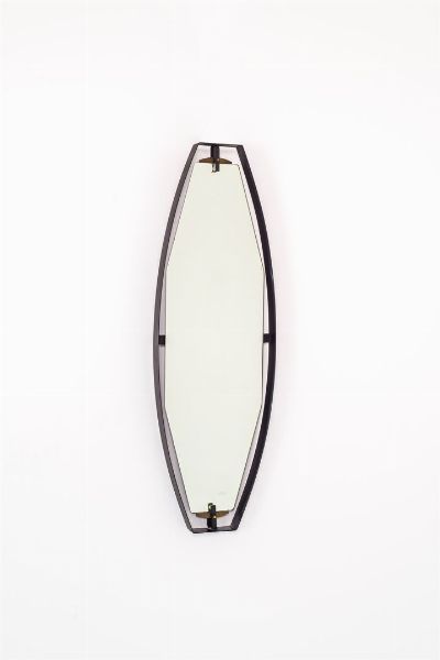 SANT'AMBROGIO DE BERTI : Specchio con cornice in metallo laccato  particolari in ottone. Anni '50 cm 100x32  - Asta Design - Associazione Nazionale - Case d'Asta italiane