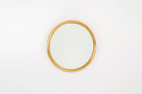 MAZZA SERGIO : Specchio con cornice in ottone lucido. Anni '60 diam cm 55  - Asta Design - Associazione Nazionale - Case d'Asta italiane