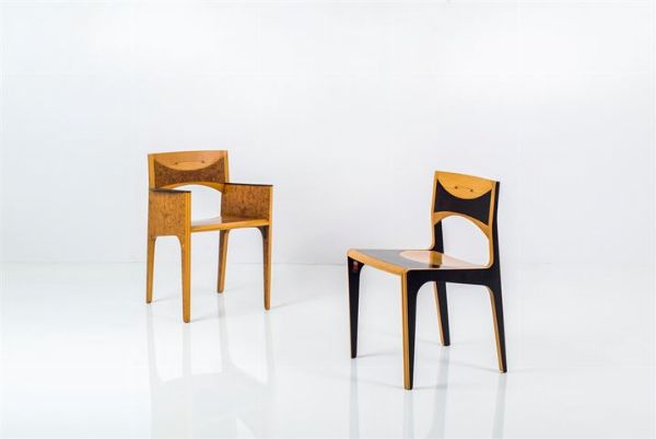 SCARPA AFRA E TOBIA : Due sedie della serie Damasco  - Asta Design - Associazione Nazionale - Case d'Asta italiane