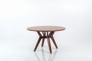PARISI ICO - Tavolo rotondo in legno di teak  sostegni in legno e metallo laccato. Prod. MIM anni '60 Marchio del produttore  [..]