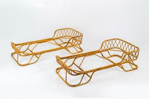 BONACINA PIERANTONIO - Coppia di letti con struttura in bamboo curvato. Anni '50 cm 30x195x91