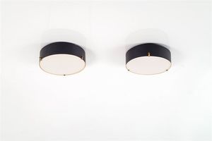 STILUX - Coppia di lampade a plafone in metallo laccato  diffusori in perspex. Anni '50 cm 9 5x30