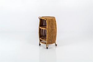 BONACINA - Carrello in bamboo e vimini. Anni '50 cm 92x51x45