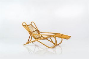 BONACINA - Chaise longue in giunco. Anni '60 cm 81x140x62