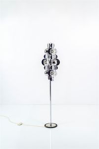 TORLASCO OSCAR - Lampada da terra in alluminio anodizzato e cristallo trasparente. Anni '70 H. cm 160