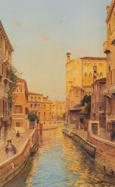 Brandeis Antonietta : Canale veneziano  - Asta Dipinti del XIX e XX secolo - Associazione Nazionale - Case d'Asta italiane