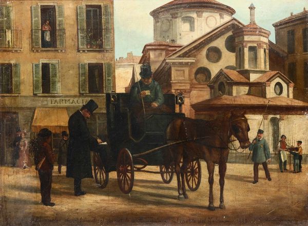 Carrozza a Milano, 1889  - Asta Dipinti del XIX e XX secolo - Associazione Nazionale - Case d'Asta italiane