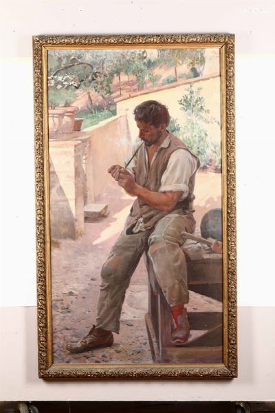 FOCARDI RUGGERO : Uomo con pipa  - Asta Dipinti del XIX e XX secolo - Associazione Nazionale - Case d'Asta italiane