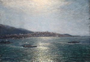 Figari Andrea - Notturno di Genova con basilica di Carignano sul fondo