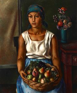 Rambaldi Emanuele - Figura femminile con cesto di frutta, 1929