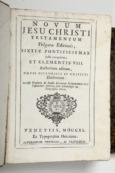 Novum Jesu Christi testamentum Vulgatae Editionis,Sixti V.Pontificis Max.  - Asta Vedute, Carte e Libri Rari - Associazione Nazionale - Case d'Asta italiane