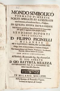 Picinelli,Filippo : Mondo simbolico formato d'imprese..Milano,Vigone,1680  - Asta Vedute, Carte e Libri Rari - Associazione Nazionale - Case d'Asta italiane