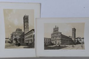Andr Durand - Coppia di vedute litografiche di Lucca. Parigi. Imprimerie Lemercier, met secolo XVIII