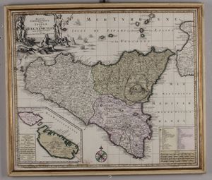 Matthaeum Seutter - Mappa Geographica Insulae et regni Siciliae, Inizio secolo XVIII,
