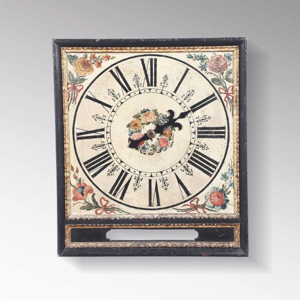 Quadrante da orologio in tela dipinta, XIX secolo  - Asta Pendole e Orologi Antichi - Associazione Nazionale - Case d'Asta italiane