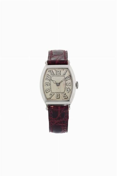 Anonimo : ANONIMO, orologio da polso, di forma tonneau, in oro bianco 14K. Realizzato nel 1930 circa  - Asta Orologi da Polso e da Tasca - Associazione Nazionale - Case d'Asta italiane