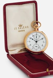 LE SALEVE - LE SALEVE, orologio da tasca, cronografo, in oro giallo 18K. Realizzato nel 1900 circa. Accompagnato da scatola originale