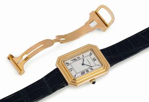 CARTIER - CARTIER, Paris, Cristallor, orologio da polso, di forma rettangolare, in oro giallo 18K con chiusura deployante originale in oro. Realizzato nel 1970 circa