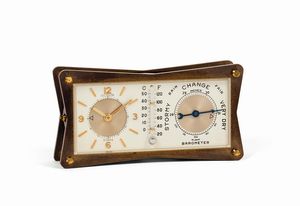 LeCoultre - LeCoultre, orologio da tavolo in ottone dorato con barometro e funzione di sveglia. Realizzato nel 1960 circa