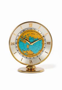 IMHOF - IMHOF, World Time Clock, Swiss 1488361.  Piccolo orologio da tavolo, con riserva di carica  8 giorni e ore del mondo. Realizzato circa nel 1950