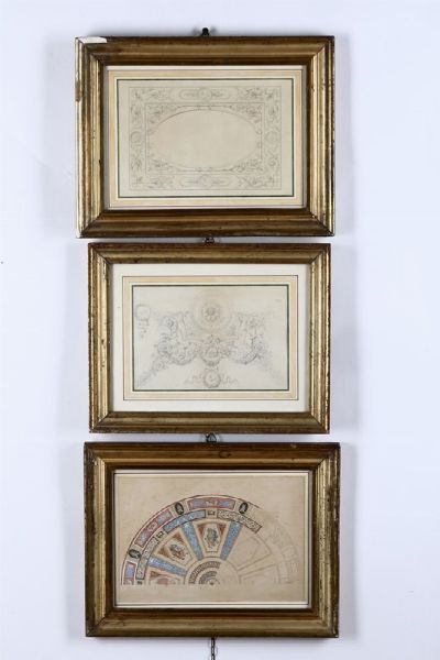 Tre disegni con decori murali, XIX secolo  - Asta Antiquariato - Associazione Nazionale - Case d'Asta italiane