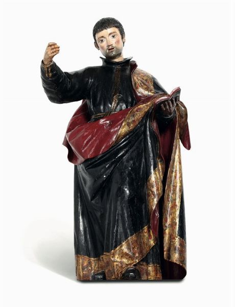 San Paolo, scultura in legno policromo e dorato. Spagna XVII secolo  - Asta Antiquariato - Associazione Nazionale - Case d'Asta italiane