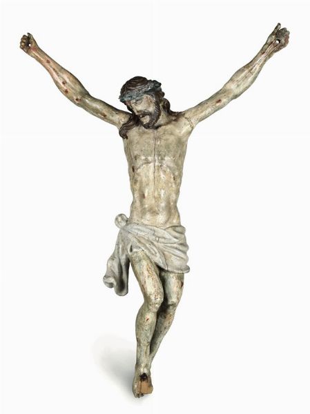 Corpus Christi in legno policromo, scultore barocco italiano del XVII secolo  - Asta Antiquariato - Associazione Nazionale - Case d'Asta italiane