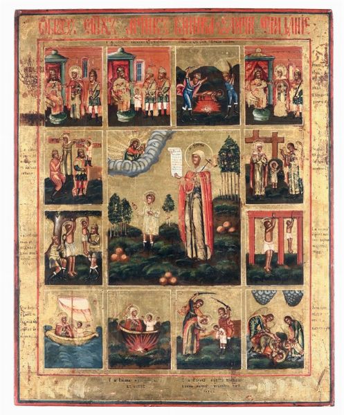 Icona raffigurante episodi della vita dei Santi martiri, Russia, XIX secolo  - Asta Antiquariato - Associazione Nazionale - Case d'Asta italiane