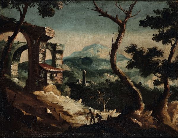 Paesaggio con rovine  - Asta Antiquariato - Associazione Nazionale - Case d'Asta italiane
