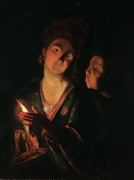 Boonen Arnold : Donna con bambino al lume di candela  - Asta Antiquariato - Associazione Nazionale - Case d'Asta italiane