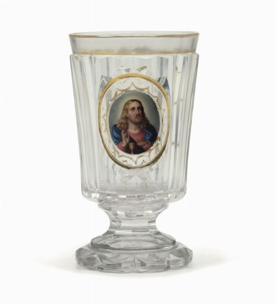 Bicchiere in vetro decorato con Cristo, Europa centrale, Biedermeier XIX secolo  - Asta Antiquariato - Associazione Nazionale - Case d'Asta italiane