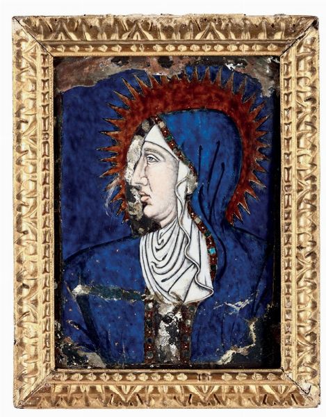 Smalto di Limoges raffigurante Madonna attribuito a Penicaud, probabile XVI secolo  - Asta Antiquariato - Associazione Nazionale - Case d'Asta italiane