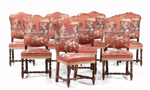 Otto sedie a rocchetto in stile, XIX secolo  - Asta Antiquariato - Associazione Nazionale - Case d'Asta italiane