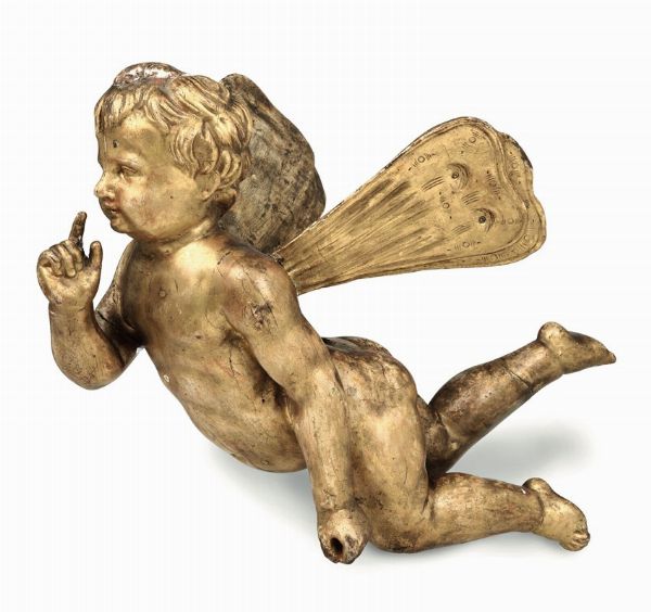 Putto in legno scolpito e dorato, Italia XVIII-XIX secolo  - Asta Antiquariato - Associazione Nazionale - Case d'Asta italiane