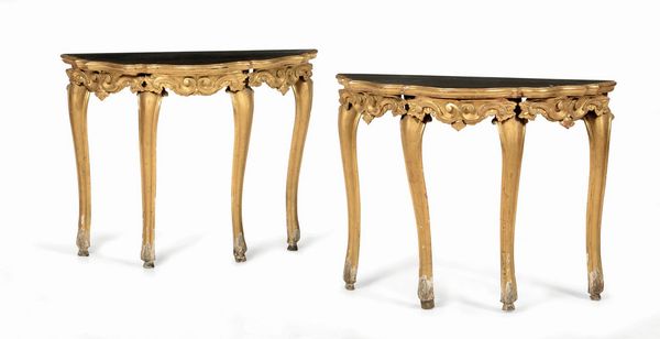 Coppia di consoles in legno intagliato e dorato, XIX secolo  - Asta Antiquariato - Associazione Nazionale - Case d'Asta italiane