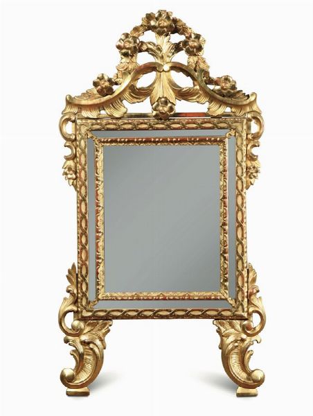 Specchiera in legno intagliato e dorato, XIX secolo  - Asta Antiquariato - Associazione Nazionale - Case d'Asta italiane