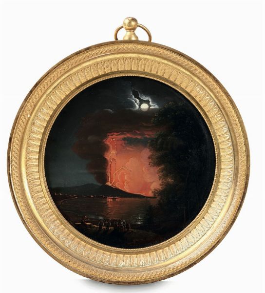 Miniatura raffigurante eruzione del Vesuvio, XIX secolo  - Asta Antiquariato - Associazione Nazionale - Case d'Asta italiane