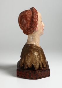 Busto femminile in legno policromo e dorato in stile rinascimentale del XV-XVI secolo  - Asta Antiquariato - Associazione Nazionale - Case d'Asta italiane