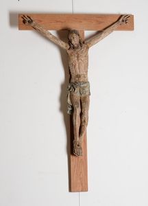 Corpus Christi in legno policromo. Scultore gotico operante in Italia agli inizi del XV secolo  - Asta Antiquariato - Associazione Nazionale - Case d'Asta italiane