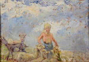 Bazzaro Leonardo - Pastorella con capre e pecore