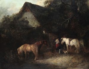 Smythe Thomas : Resting horses near the farm  - Asta Antiquariato - Associazione Nazionale - Case d'Asta italiane