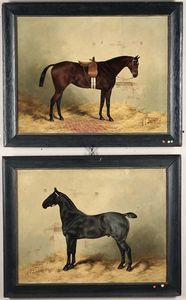 Lucas-Lucas Henry Frederick : Horses in a stable  - Asta Antiquariato - Associazione Nazionale - Case d'Asta italiane