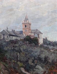 Morteo Ettore - Veduta con la chiesa di Sturla, 1925