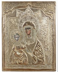 Icona raffigurante Madonna con Bambino con riza in argento, XIX secolo  - Asta Antiquariato - Associazione Nazionale - Case d'Asta italiane